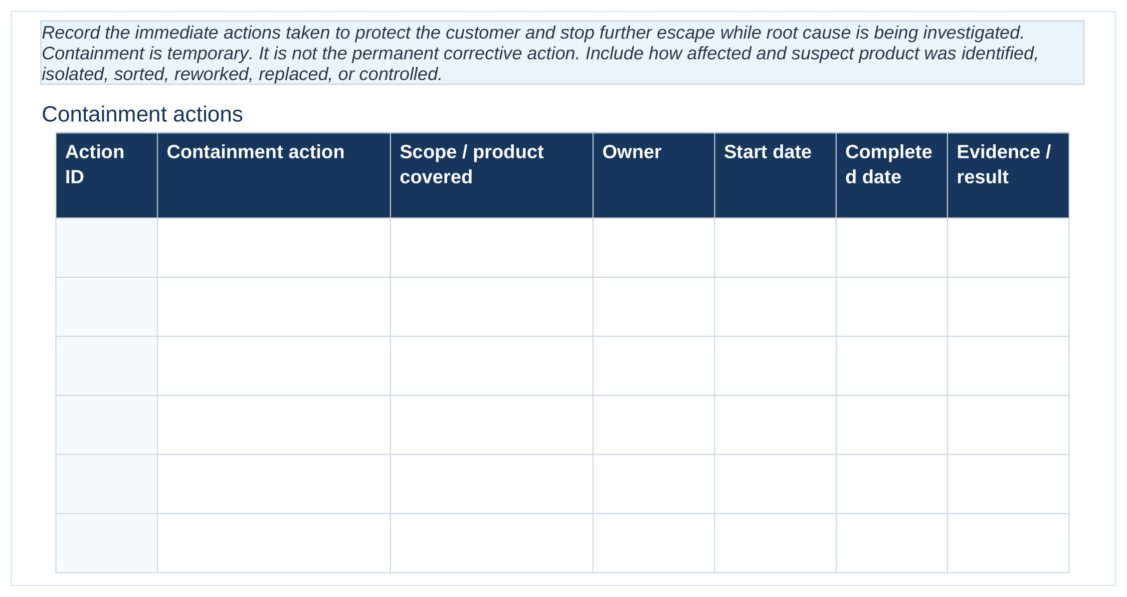 8D D3 containment actions table